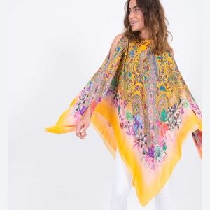 Etro Women’s Yellow Floral Paisley 100% Silk Poncho One Size Made in Italy‎ Boho